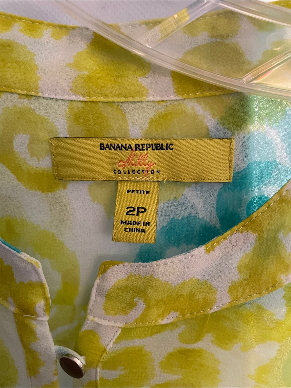 Banana Republic Yellow & Teal Printed Button-Up Tunic - Picture 2 of 4